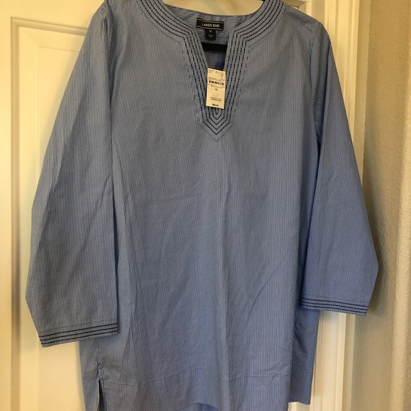 Lands' End Tops - Lands End Blue & White Cotton Blouse